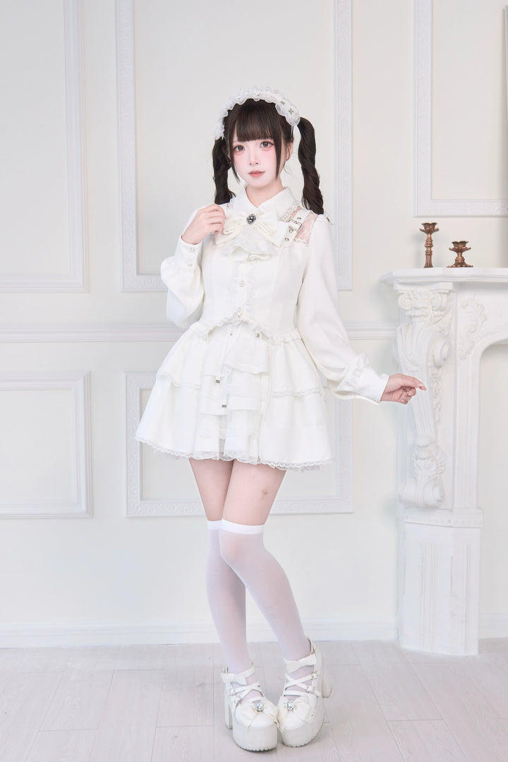 Light Gothic Blouse, Long Tiered Hem, Back Shirring (白色 / L M) 43588:780718