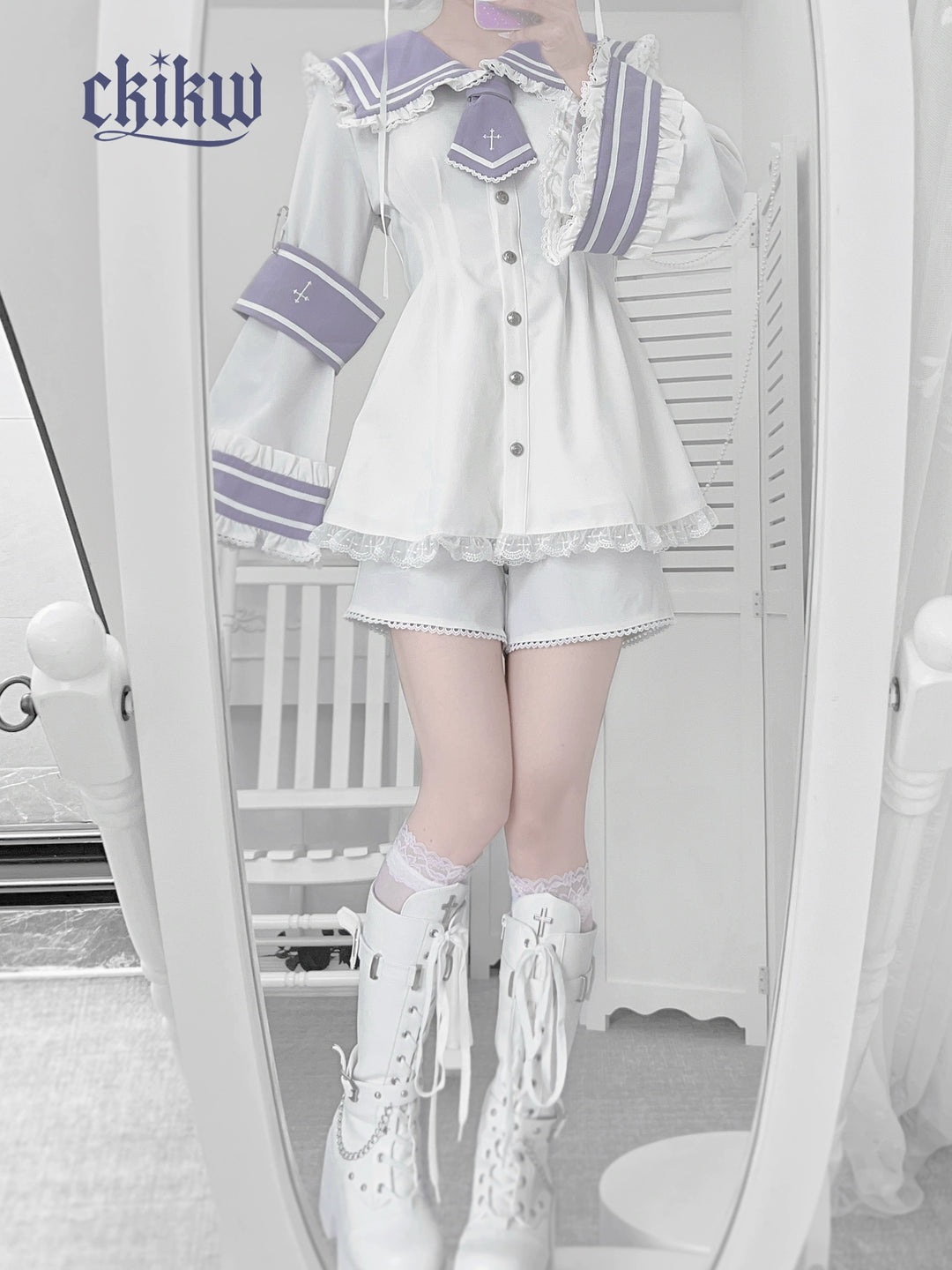 Sailor Collar Jirai Kei Dress Set, Detachable Armband 43864:788478