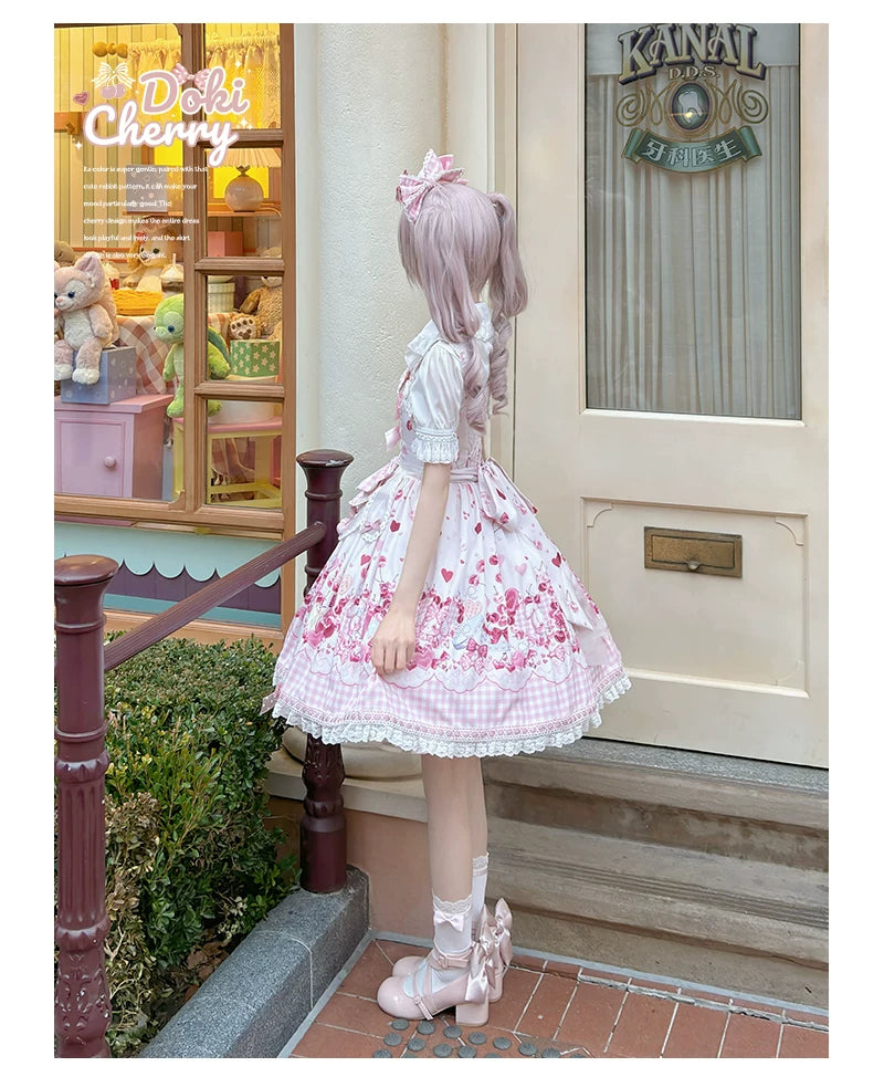 Kawaii Lolita Bunny Print JSK Dress, Detachable Apron 45164:838463