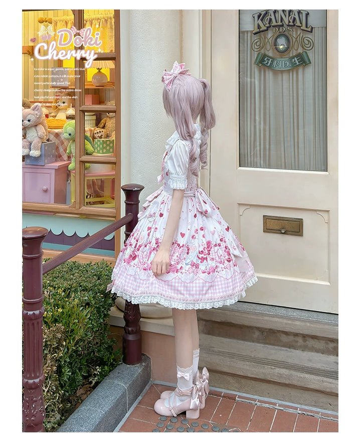 Kawaii Lolita Bunny Print JSK Dress, Detachable Apron 45164:838463