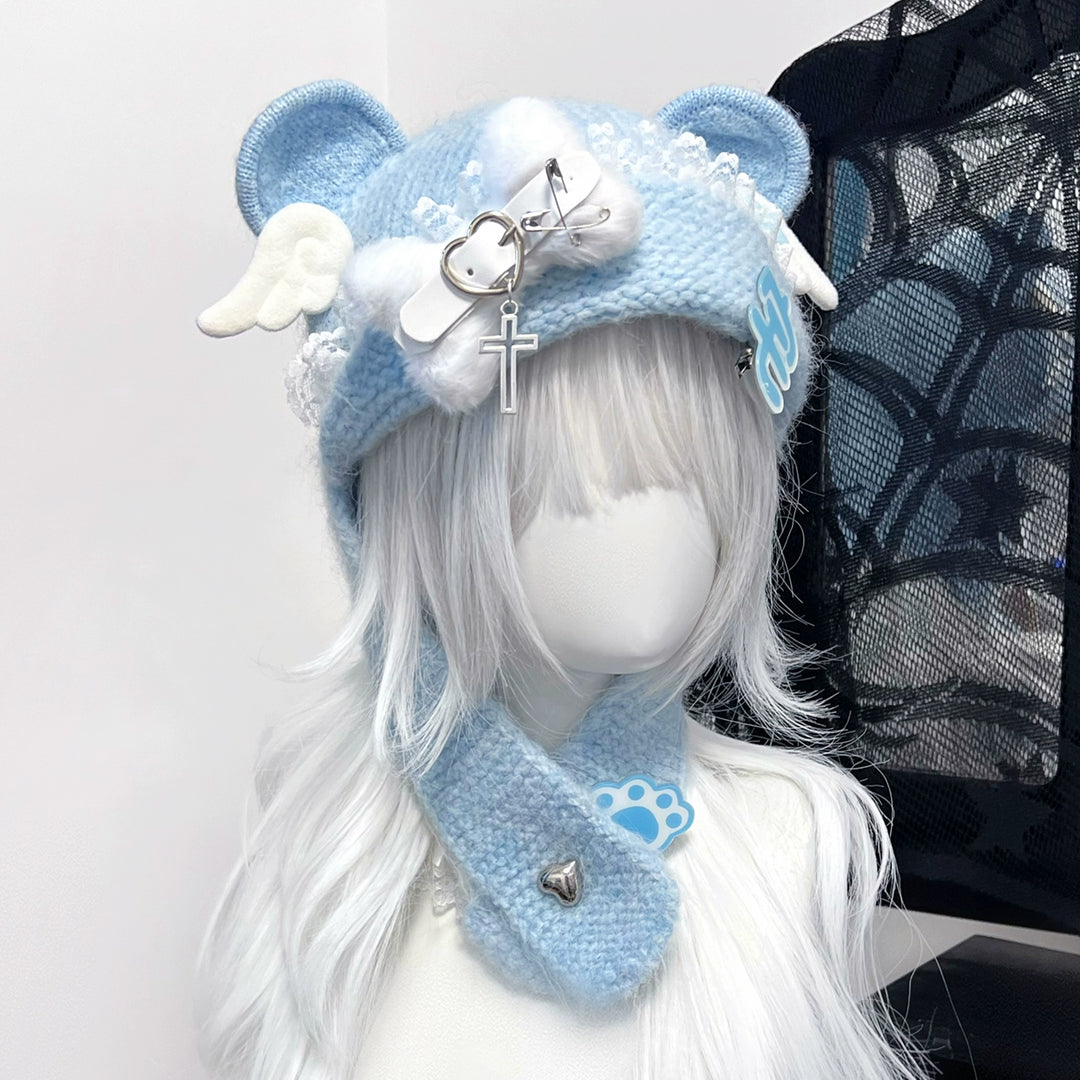 Y2K Knitted Hat Bear Ear Hat Cute Subculture Hat 41738:712270