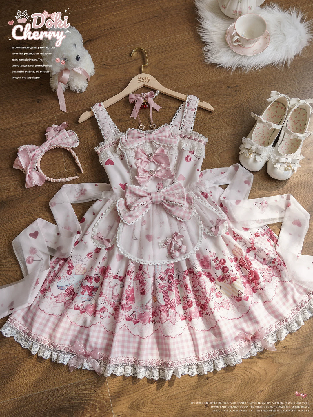 Kawaii Lolita Bunny Print JSK Dress, Detachable Apron 45164:838464