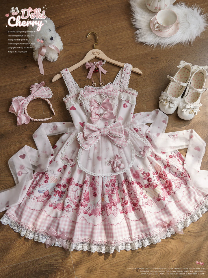 Kawaii Lolita Bunny Print JSK Dress, Detachable Apron 45164:838464