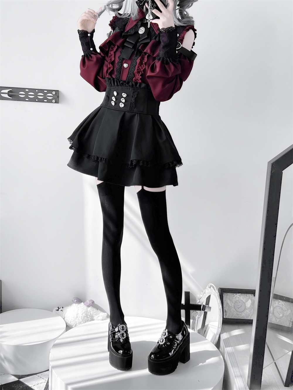 Lace-trimmed Jirai Kei Blouse, Multiple Colors 43878:788235