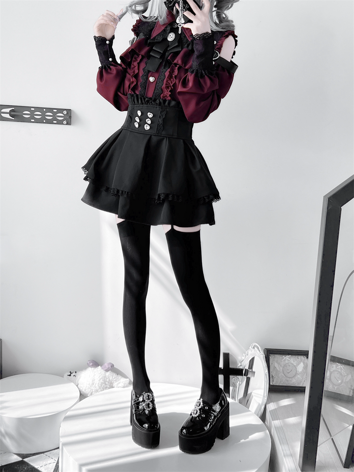 Lace-trimmed Jirai Kei Blouse, Multiple Colors 43878:788235