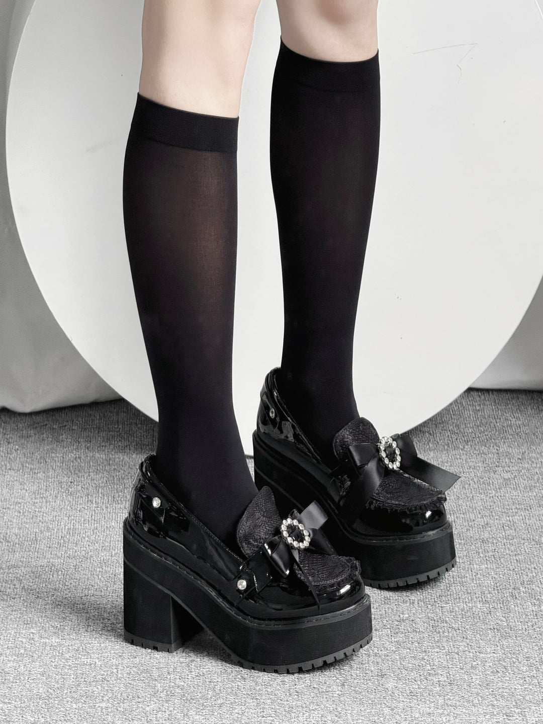 Lightweight Jirai Kei Calf Socks, Versatile Solid Color 45355:845542