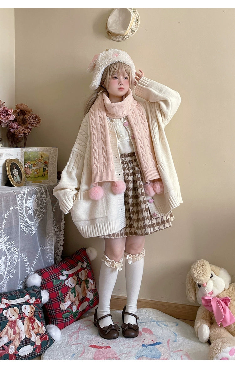 Kawaii Scarf Knitted Neck Warmer With Cute Ball 39340:620224