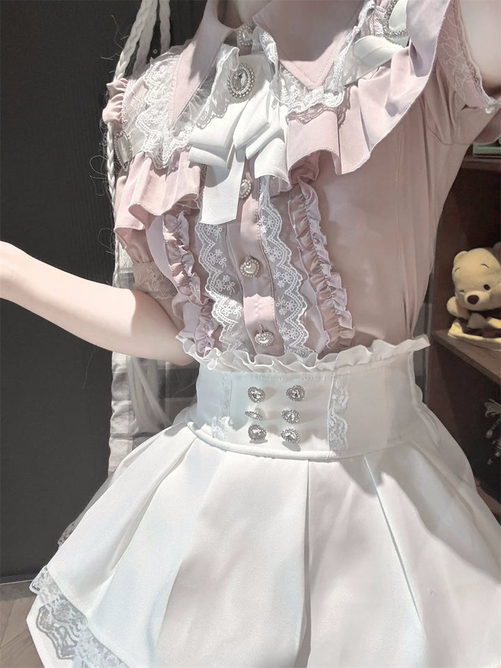 Jirai Kei High-Waist Skirt, Double Layered Lace Hem (2XL L M S XL) 45425:848583