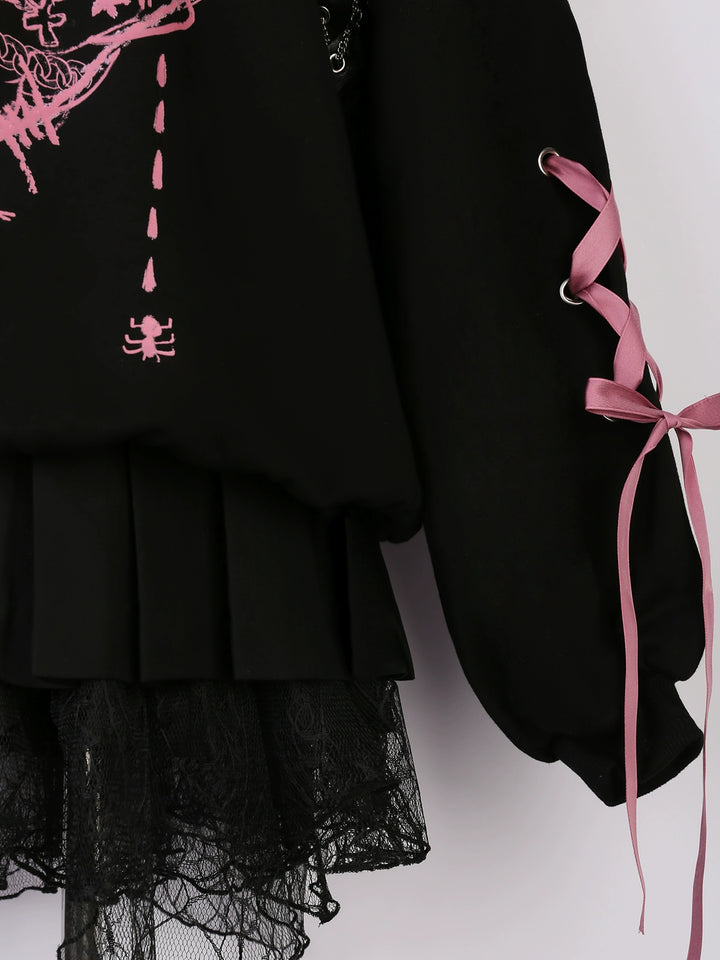 Jirai Kei Outfit Set Gothic Sailor Collar Hoodie Skirt Set 35762:517394