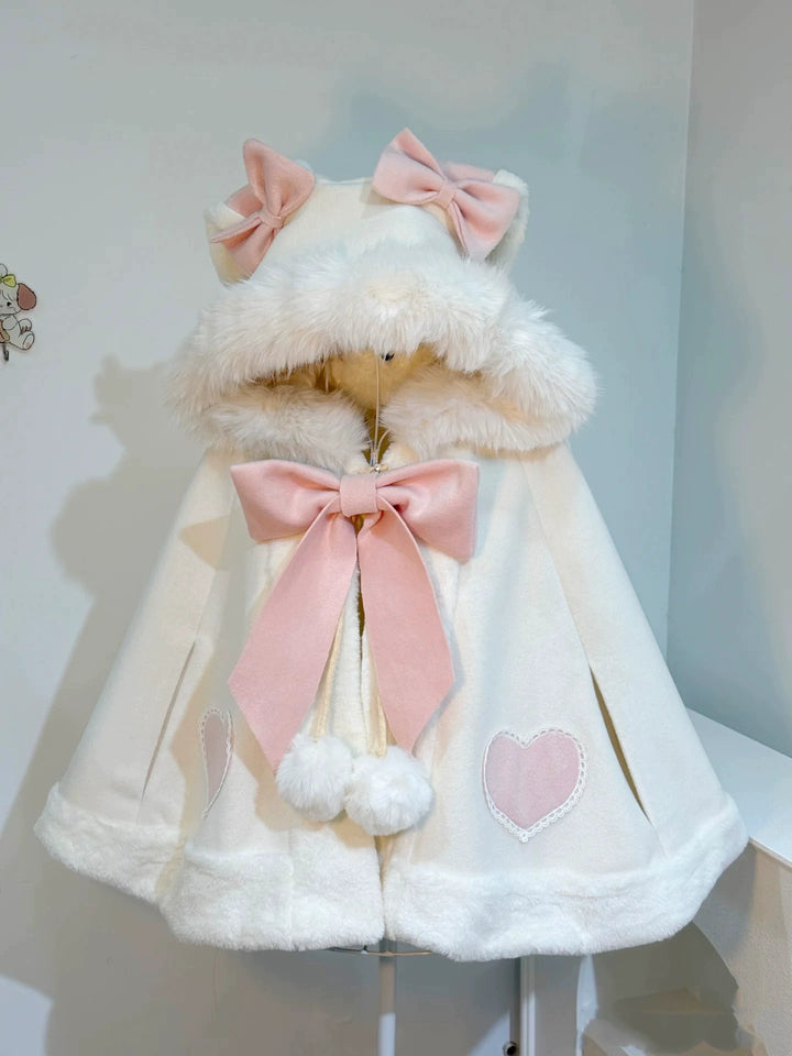 Sweet Lolita Coat Kawaii Ribbon Bunny Ear Cape For Winter 40290:678332