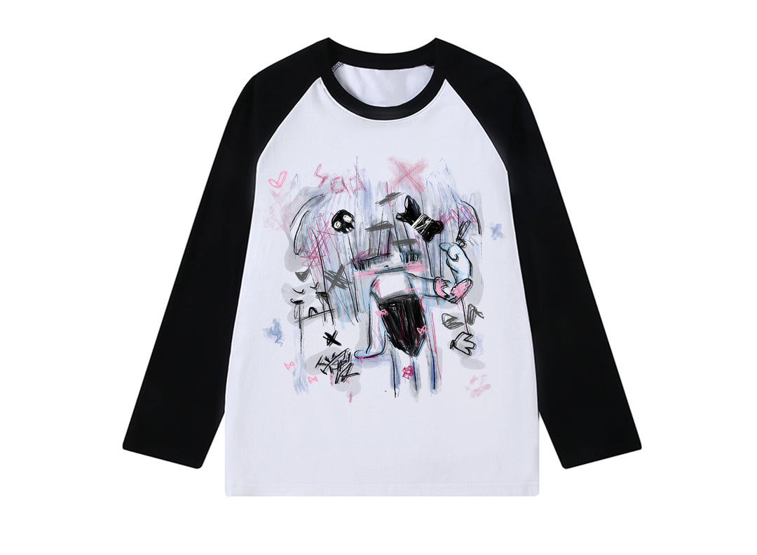 Kawaii White Black Shirt Off-Shoulder Sleeve (2XL L M S XL) 29232:343116 (2XL L M S XL) 29232:343116