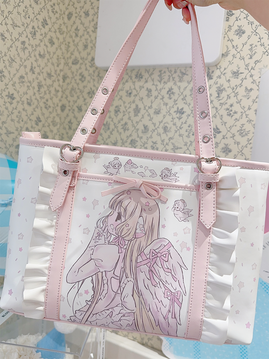 Kawaii Bag Pink Tote Bag Anime Girl Print Shoulder Bag 42229:733284