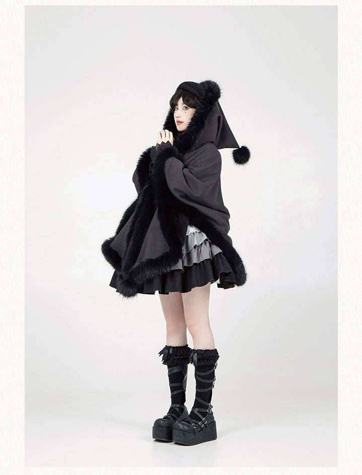 Gothic Lolita Cape Vibrant Hooded Coat Winter Fleece Cloak 40298:707544