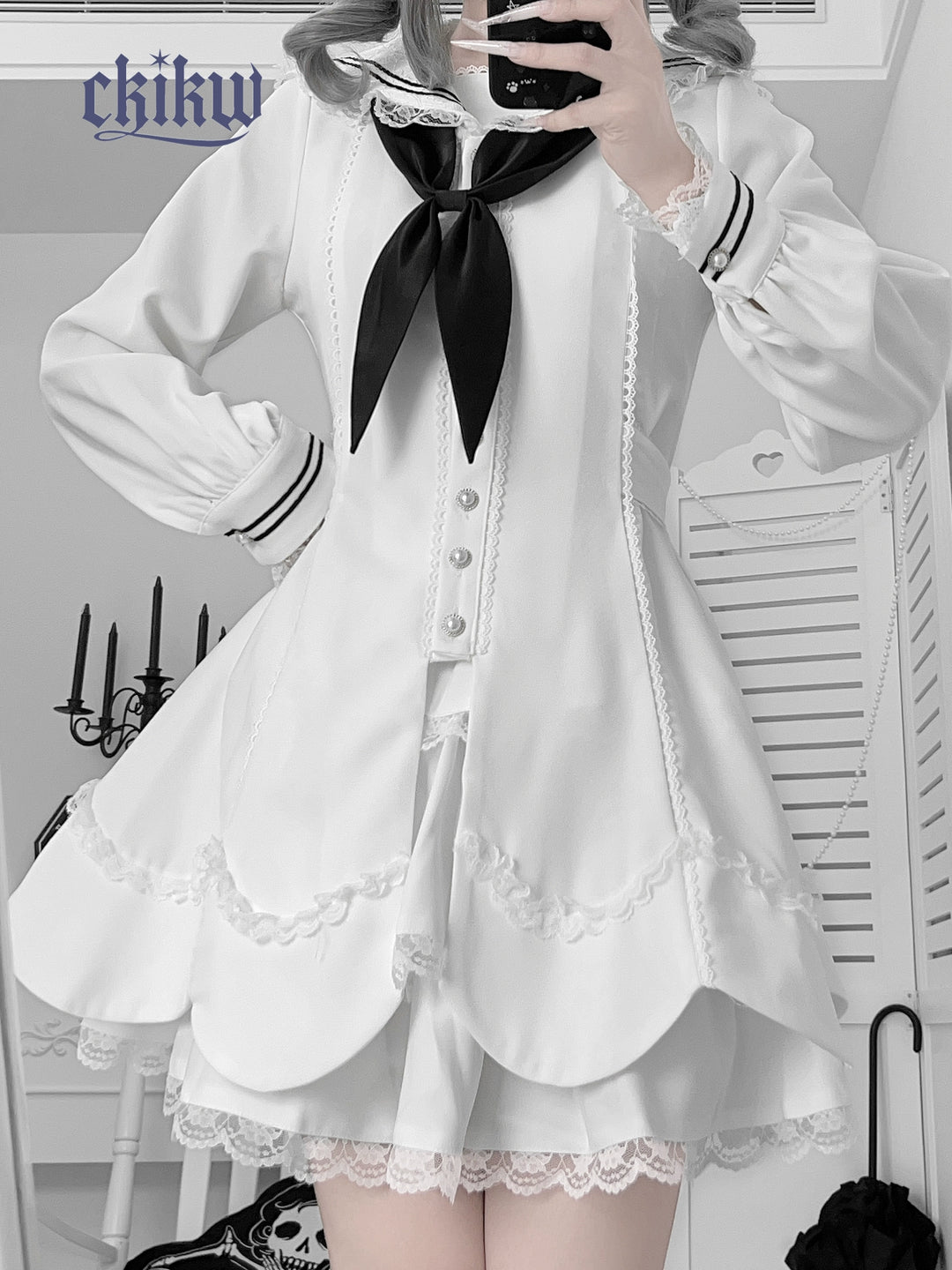 Sailor Collar Subculture Dress Set, Petal-Shaped Hem (L M S XS) 43865:788505