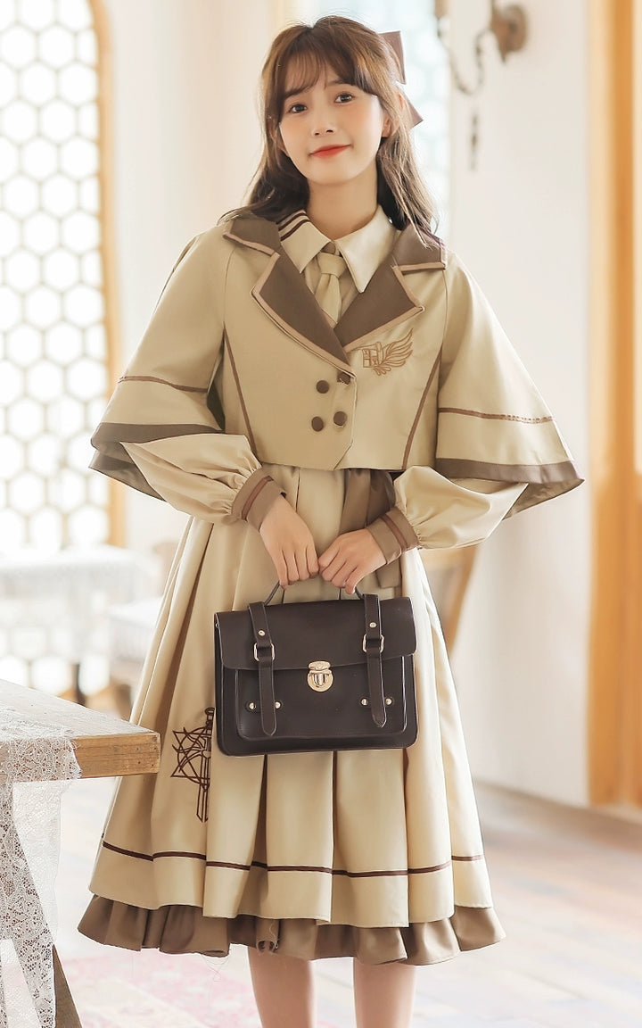 Preppy JK Uniform Dress A-line Princess Dress With Cape Multicolor (L M S XL) 42437:761074