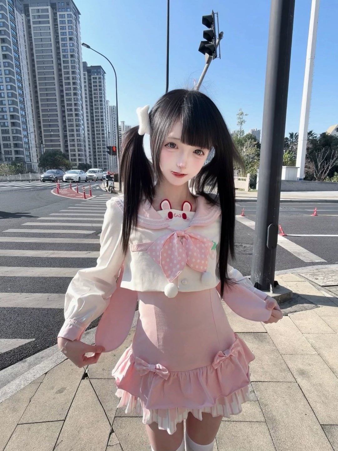 Kawaii Sleeveless Dress, Sailor Collar Blouse, Bunny Ear 44945:830890