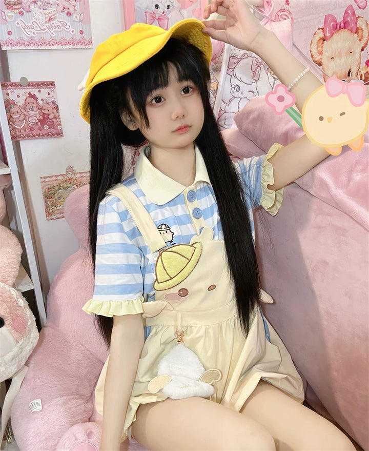 Yellow Suspender Shorts Blue Striped T-shirt 31734:366520 31734:366520