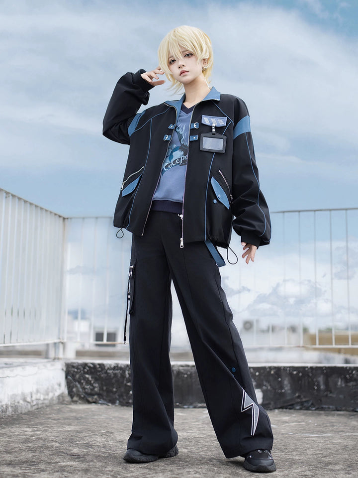 Techwear Cargo Pants & Jacket Set, Volt Cat Print 45822:863855