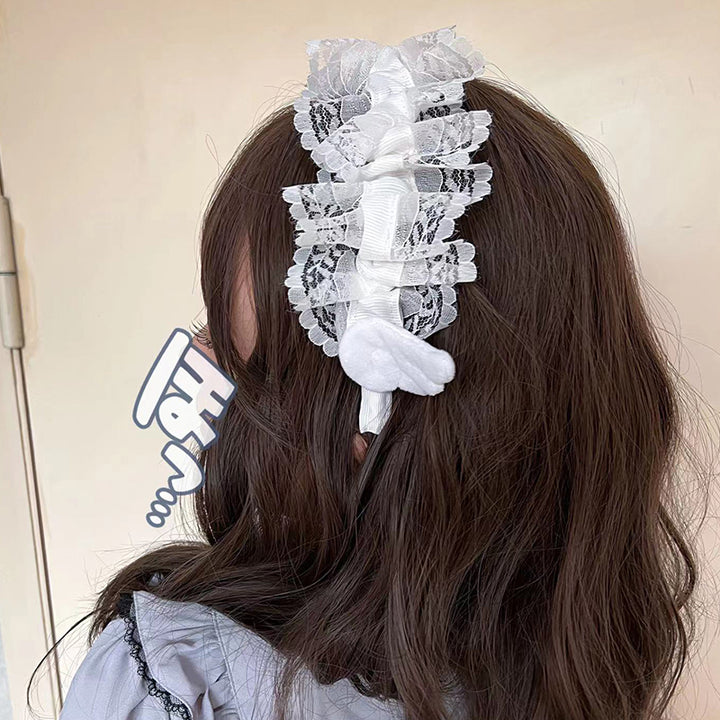 Jirai Kei White Black Angel Wings Lace Headband 21680:313374 21680:313374