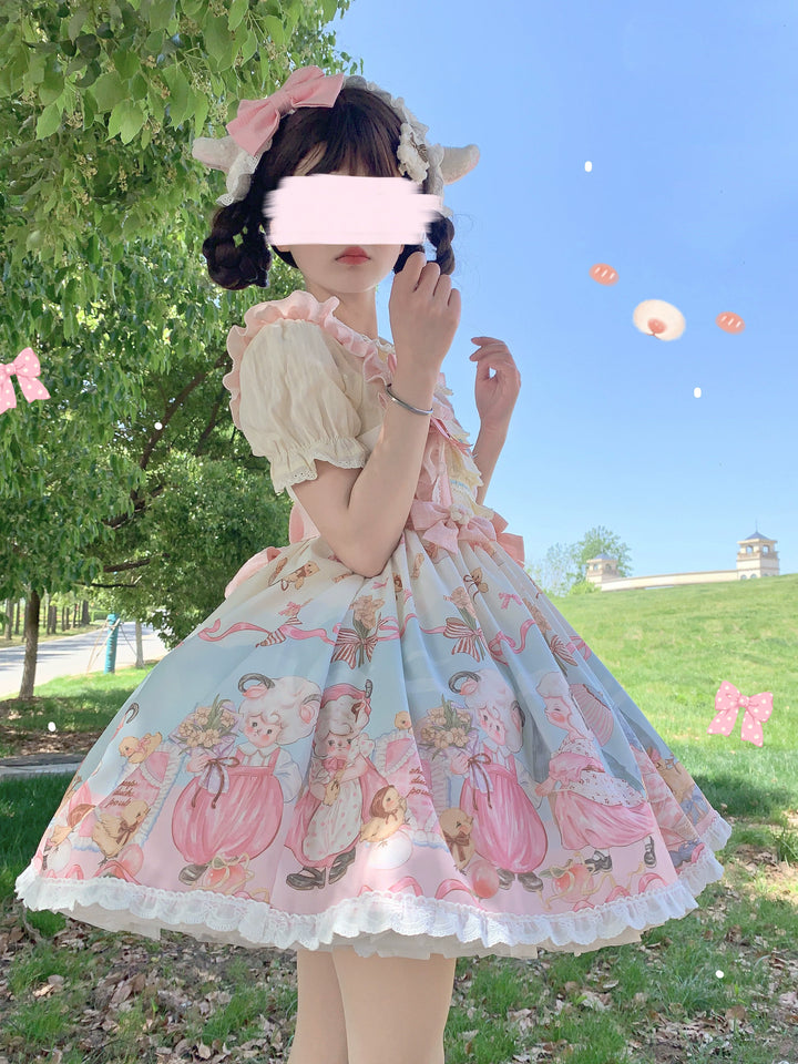 Sweet Lolita Dress With Goat Waltz Print JSK Dress Set 31740:372938