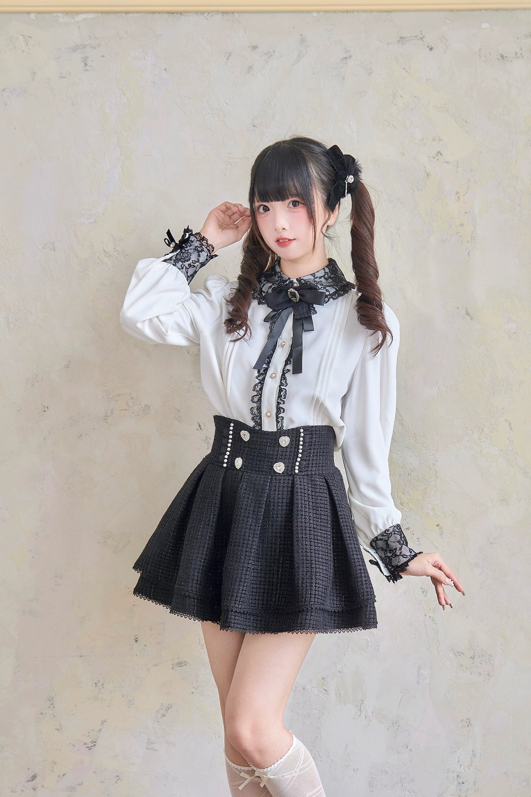 Jirai Kei Blouse Cape Style Blouse Lace Trim Shirt 41438:703128