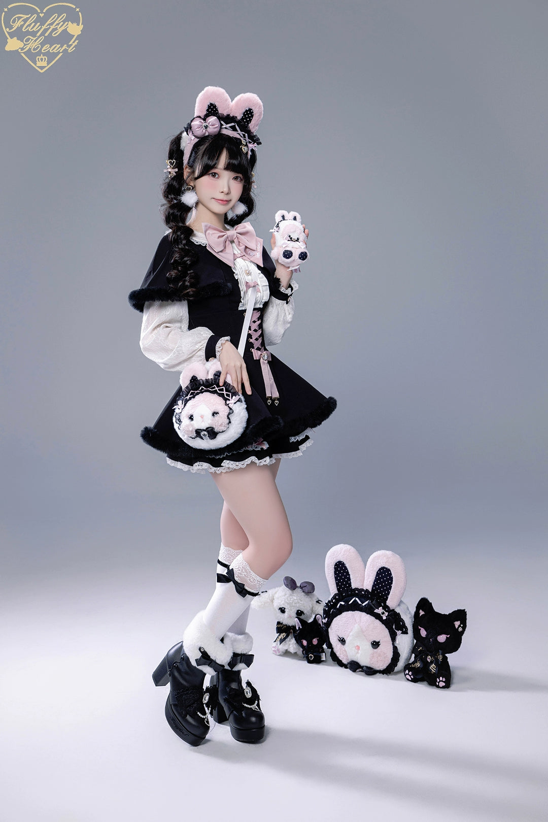 IP Collab Jirai Kei Dress Set, Detachable Fluffy Cape 44146:798029