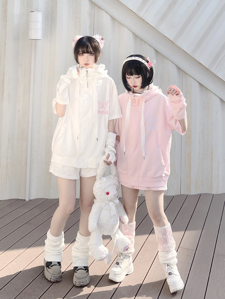 Harajuku Fashion Pink White Hoodie With Bunny Ear 29444:349838 29444:349838