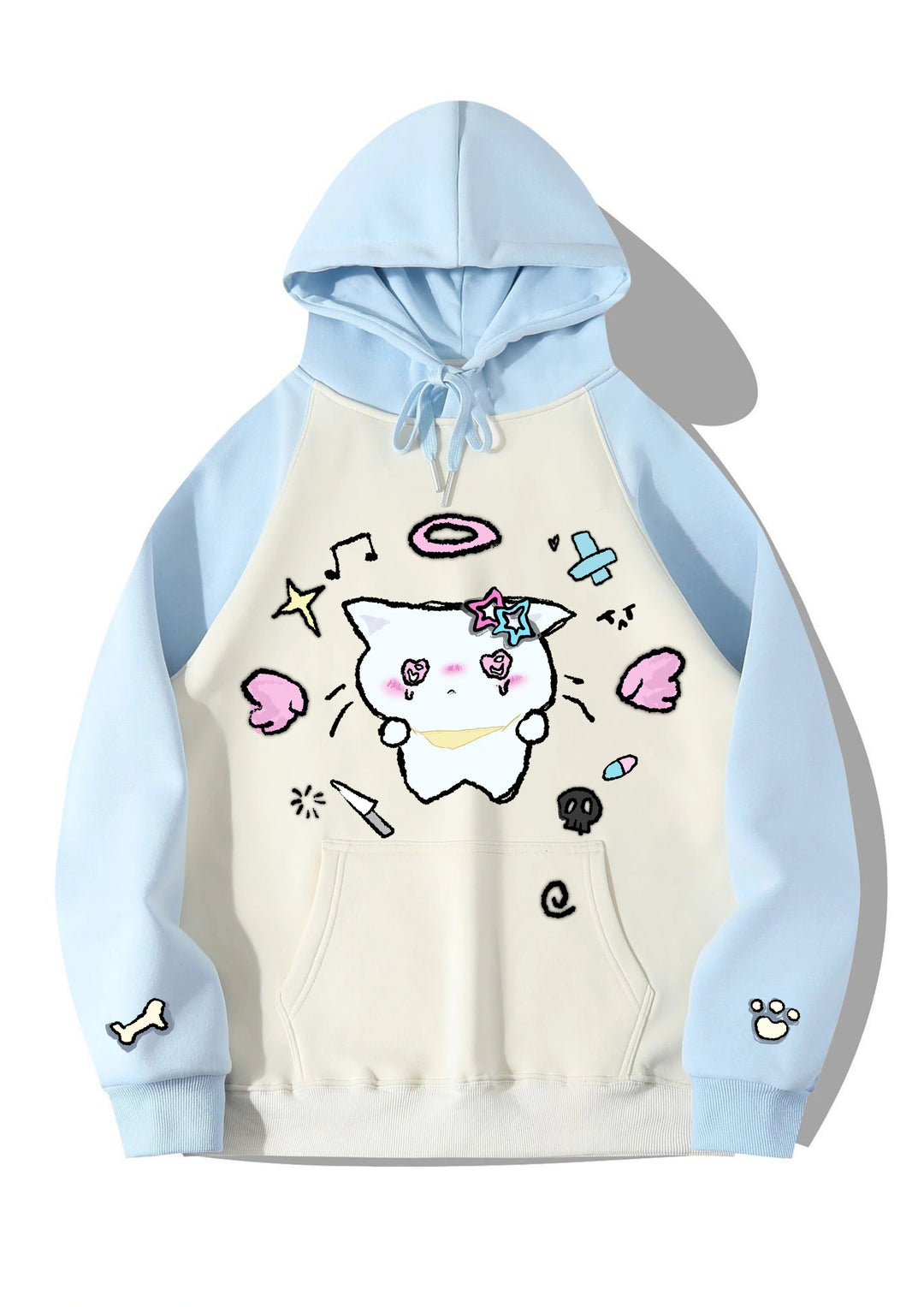 Tenshi Kaiwai Hoodie Cat Print Raglan Sleeve Sweatshirt (L M) 34004:611494