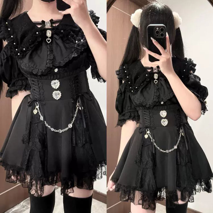 Jirai Kei Bunny Ear Blouse, Ruffles and Lace 43937:791895