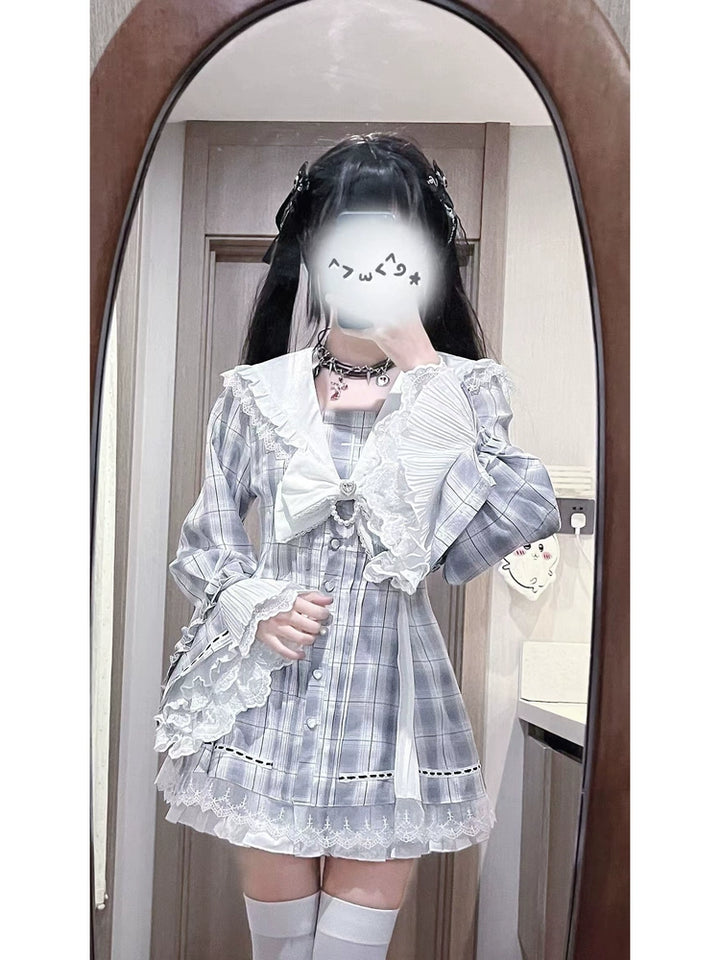 Plaid Jirai Kei Dress Set, Shorts with Side Pockets 44330:805045