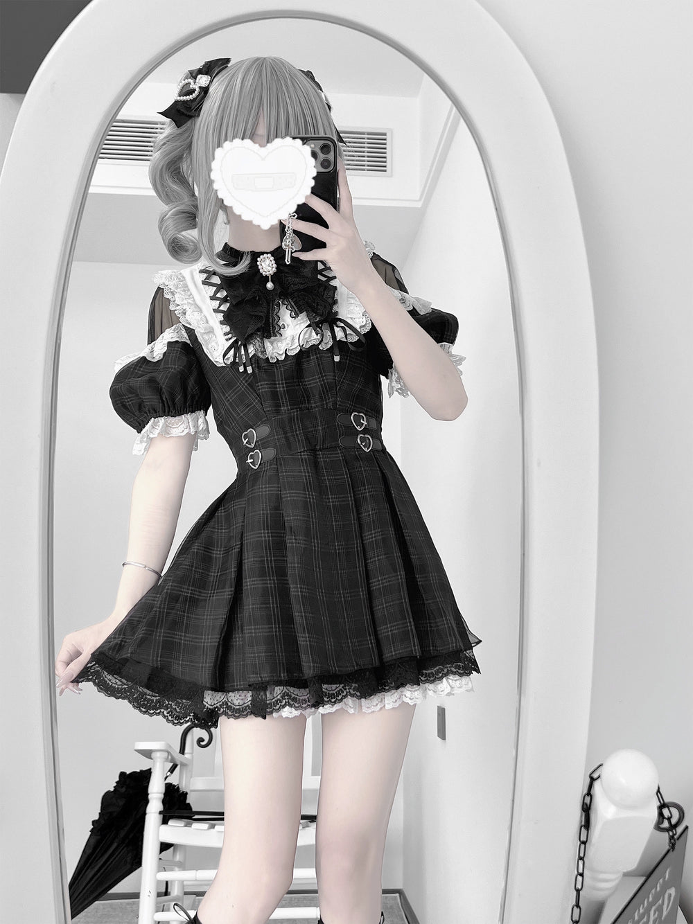 Off-Shoulder Jirai Kei Dress Set with Bow Tie & Safety Shorts 42705:761432