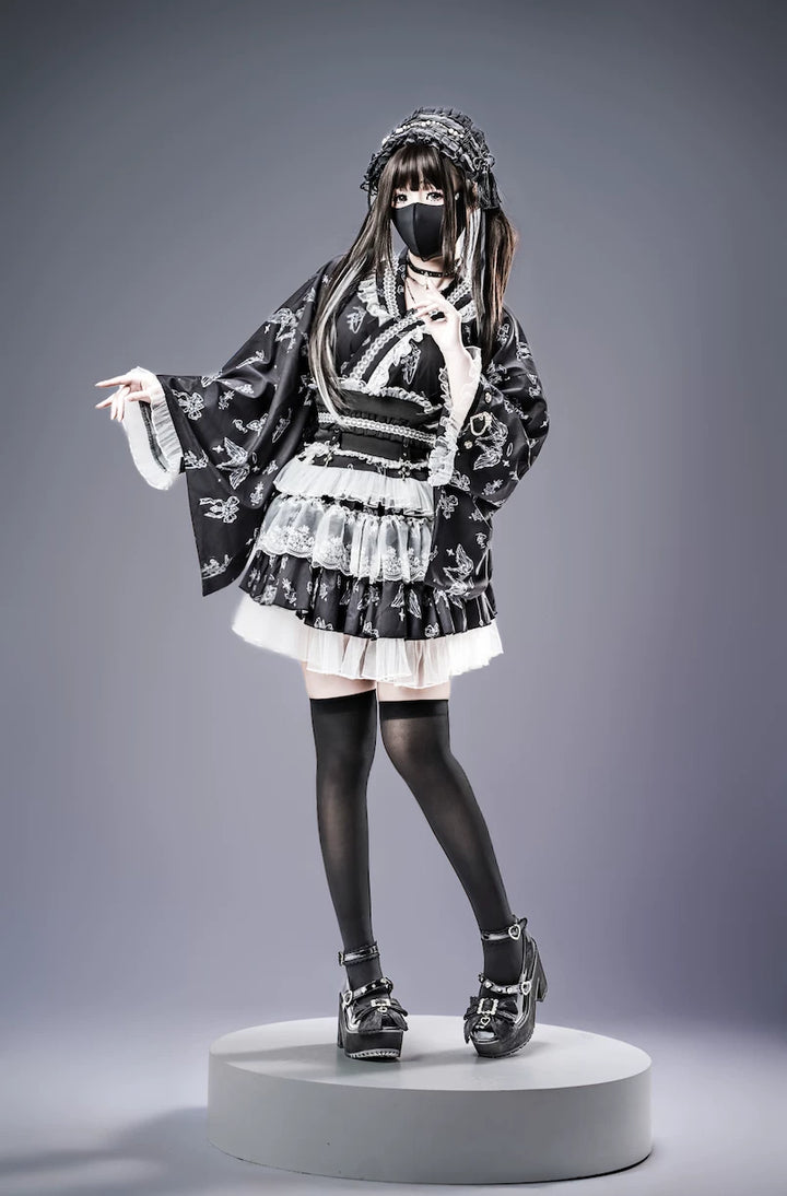 Gothic Blouse and Skirt Yukata Set, Wing Print 45129:835607
