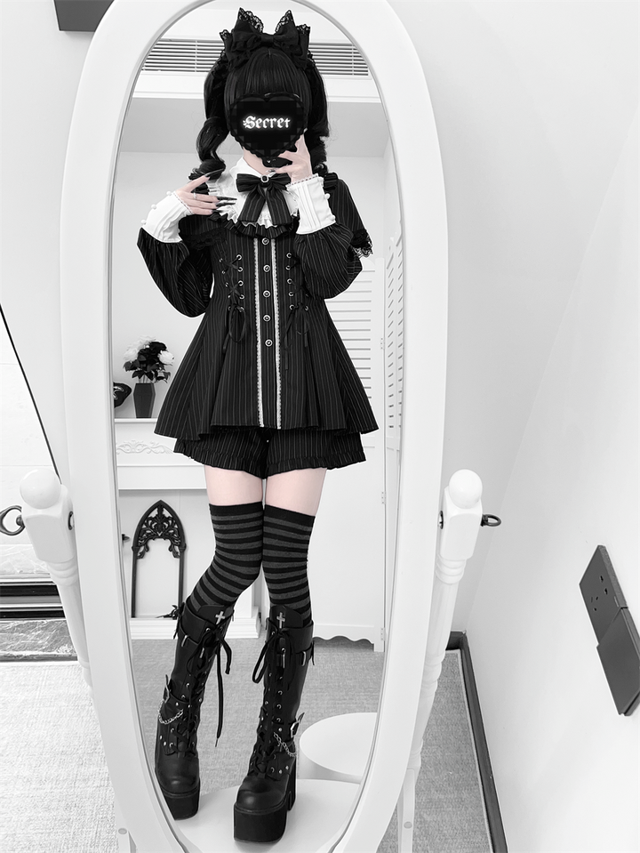 Jirai Kei Cape Design Dress and Pocketed Shorts Set 44526:811477