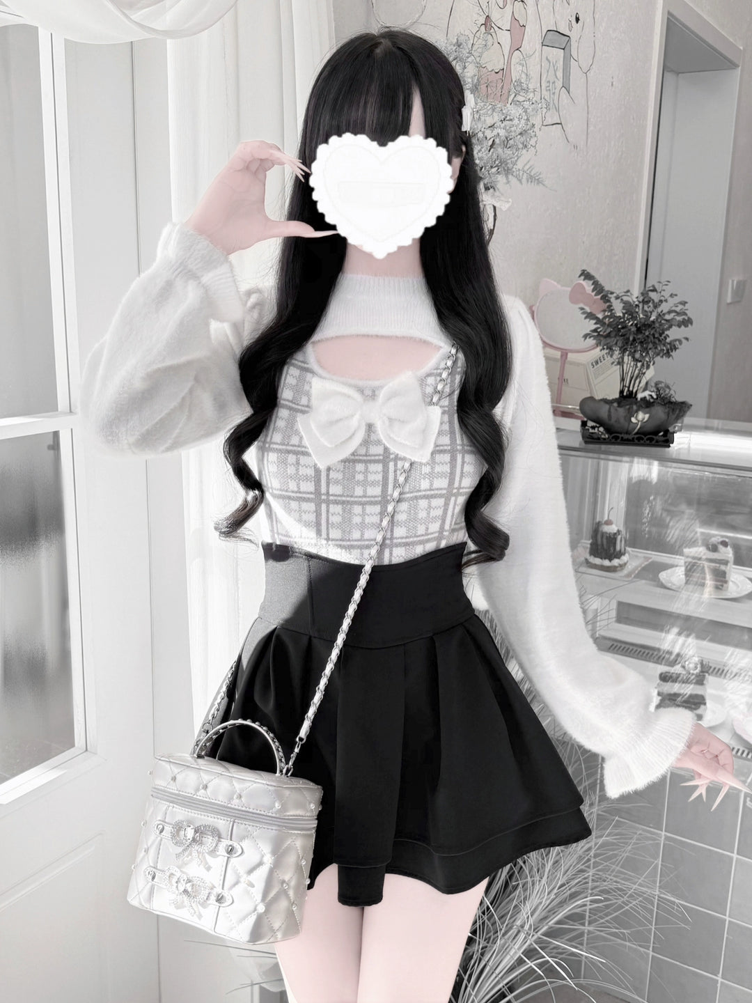 Jirai Kei Chest Cut-Out Sweater, Faux Mink Plush 44155:797200