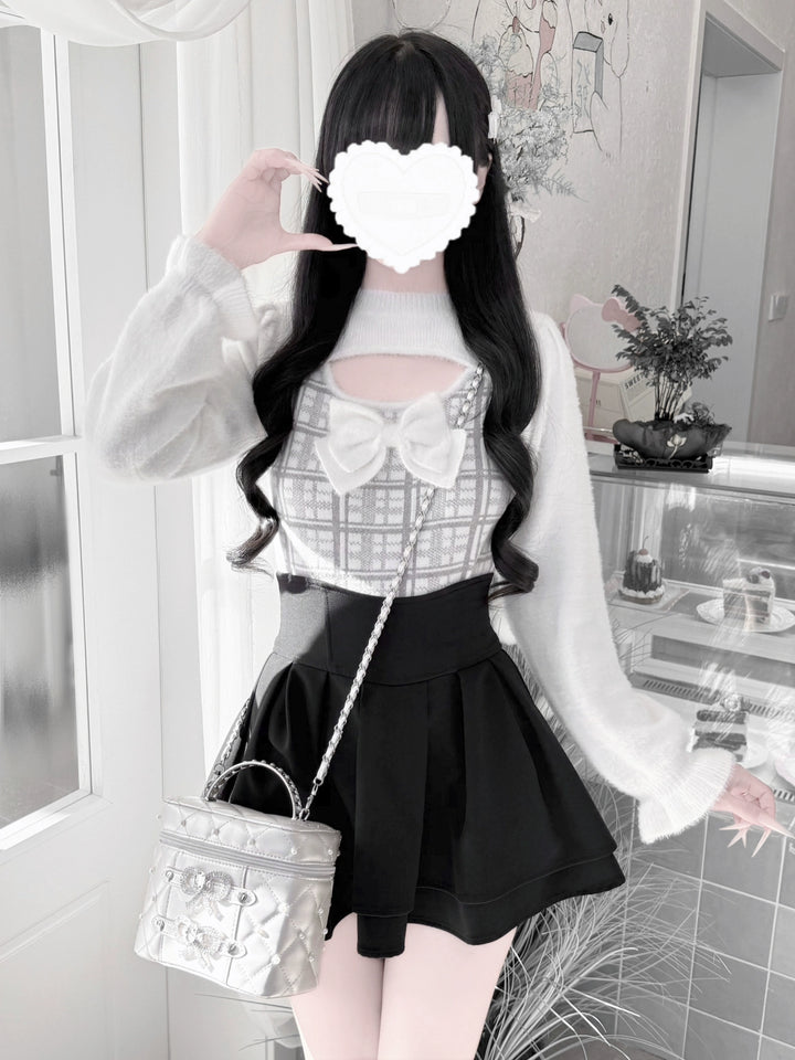 Jirai Kei Chest Cut-Out Sweater, Faux Mink Plush 44155:797200