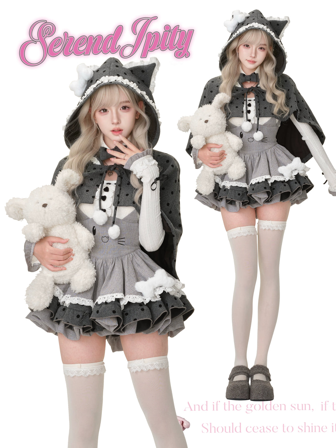 Kawaii Outfit Set, Knit Top, Suspender Skirt and Cape 44083:796610