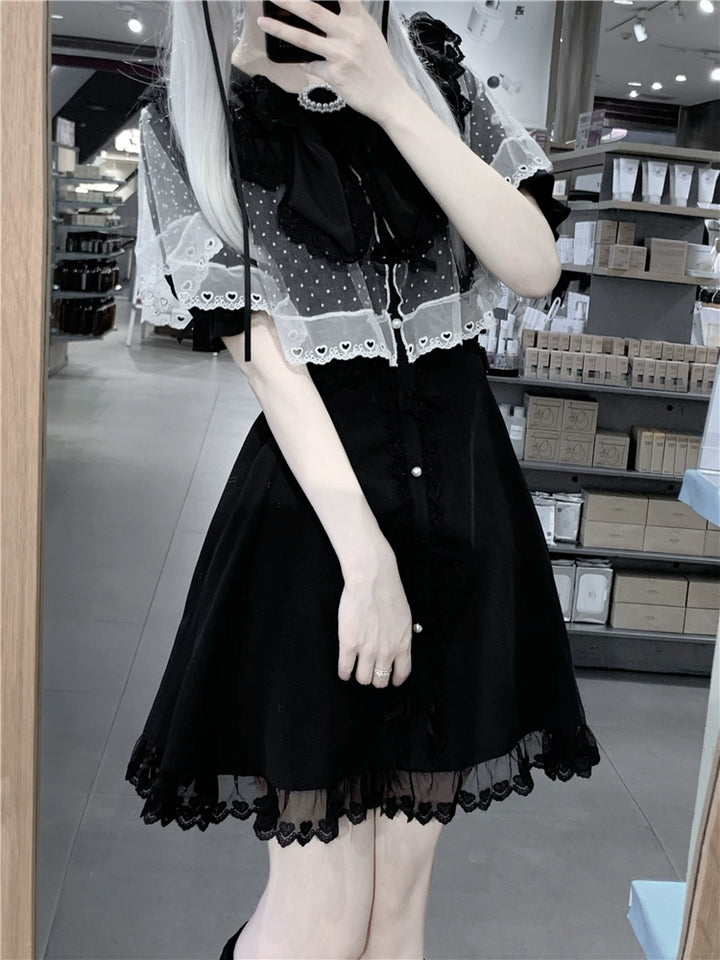 Jirai Kei Dress Lace Short-sleeved Dress With Cape 38724:599148