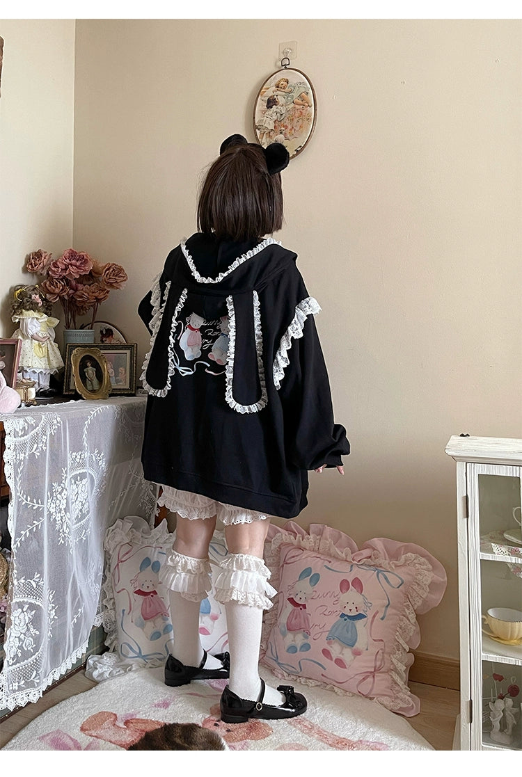 Fairy Kei Bunny Ears Hoodie Lace Coat Multicolor 22654:345424