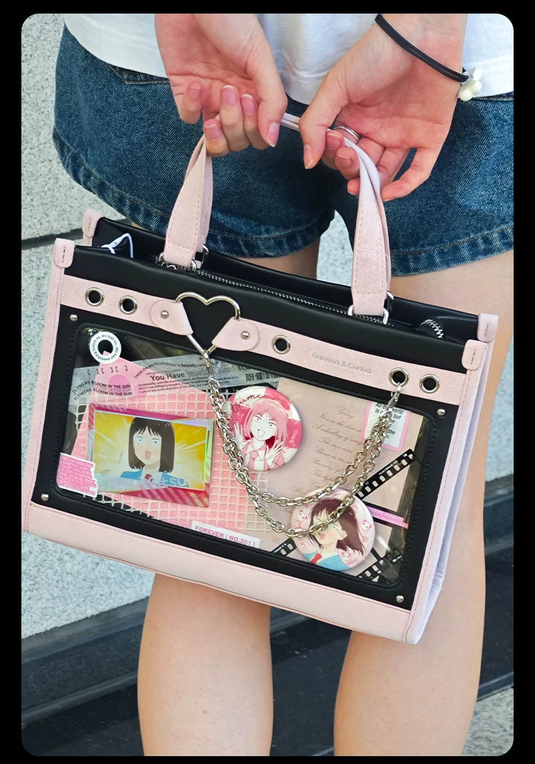 Japanese-Style Boxy Shape Ita Bag, Detachable Chain 45417:847822