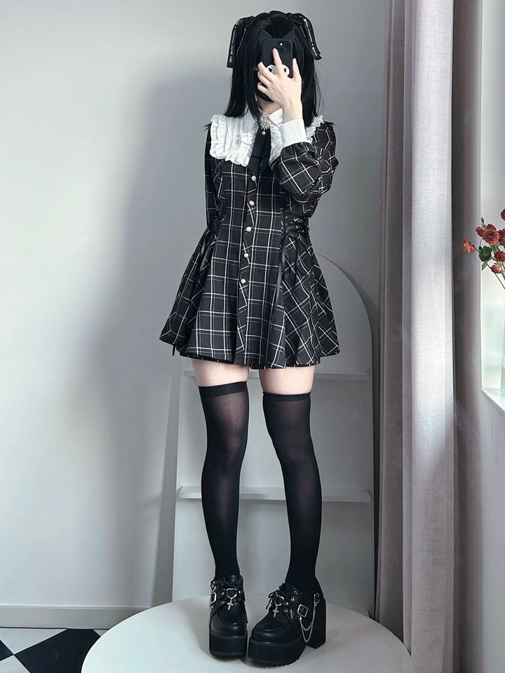 Jirai Kei Dress Set Long-sleeved Black Dress And Shorts 39532:628712