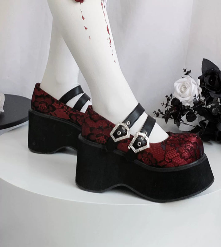 Black Red Platform Shoes Mary Jane Shoes 29728:367874 29728:367874