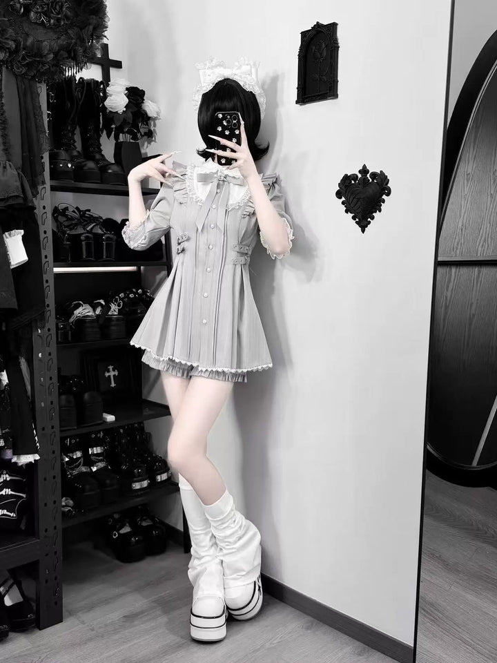 Jirai Kei Striped Dress, Lace Peter Pan Collar 45561:855059