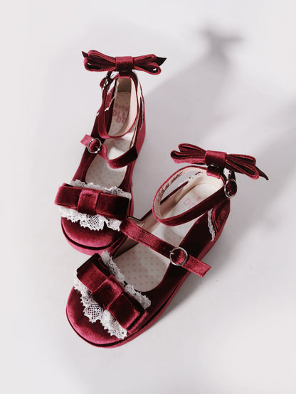 Lolita Shoes Round-Toe Platform Shoes With Velvet Bow 37132:552740