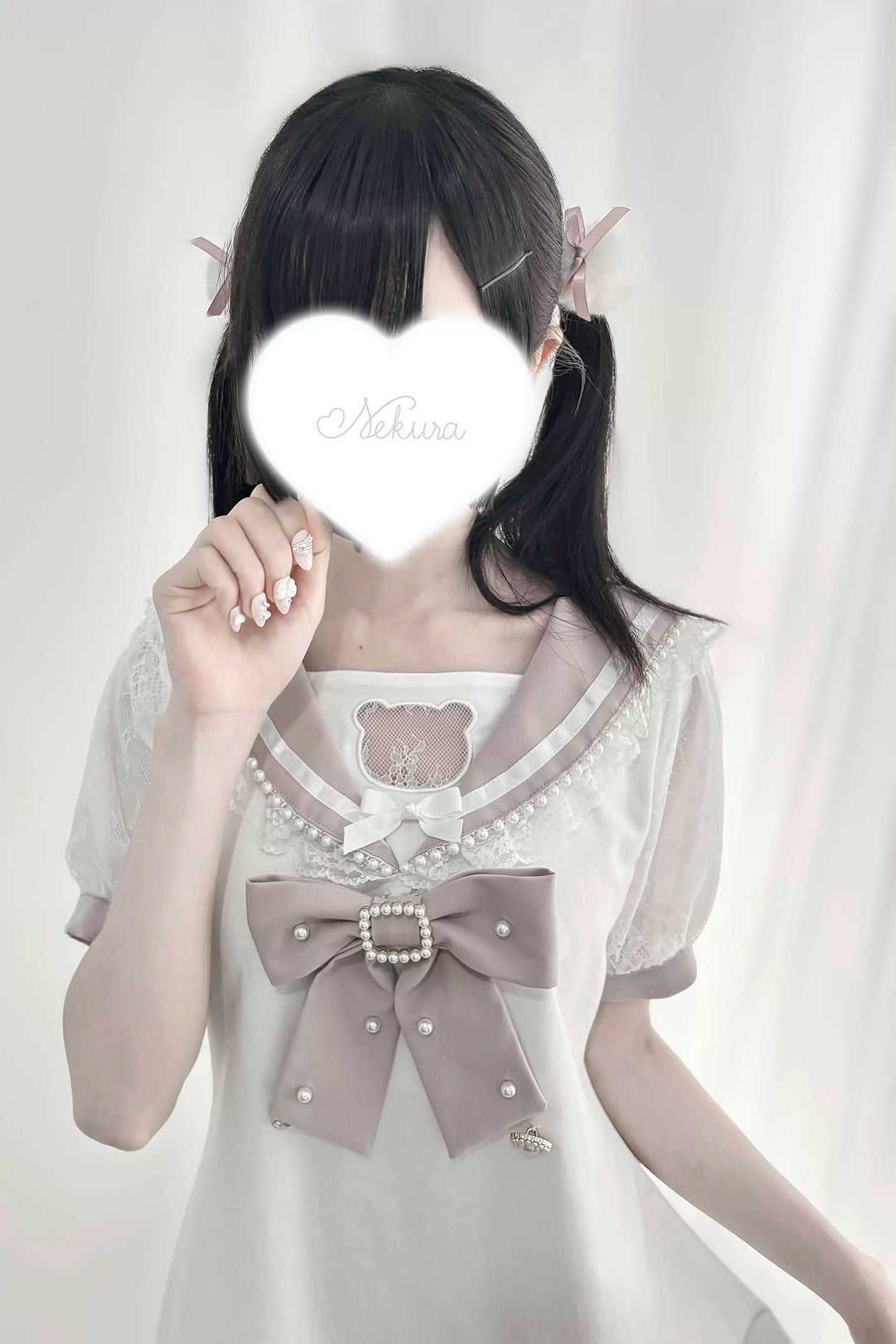 Jirai Kei Dress Sailor Collar Pearl Lace Dress 37656:606542