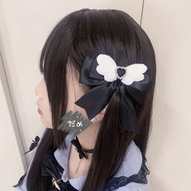 Jirai Kei Kawaii Black and Water Color Bow Hair Clip 21664:314948