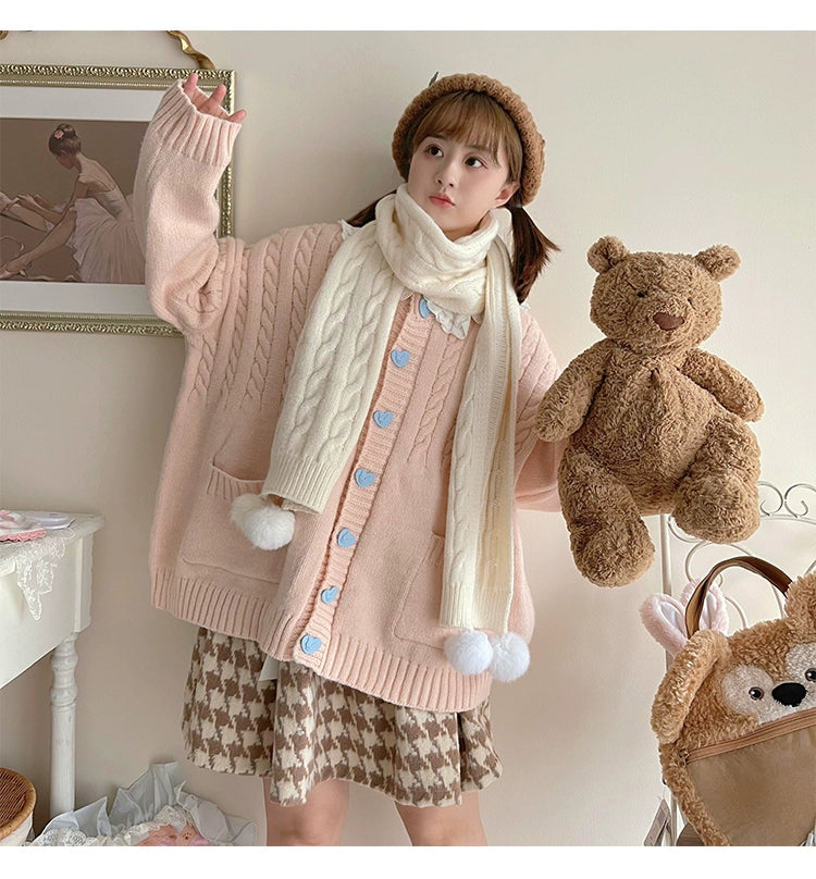 Kawaii Scarf Knitted Neck Warmer With Cute Ball 39340:620284