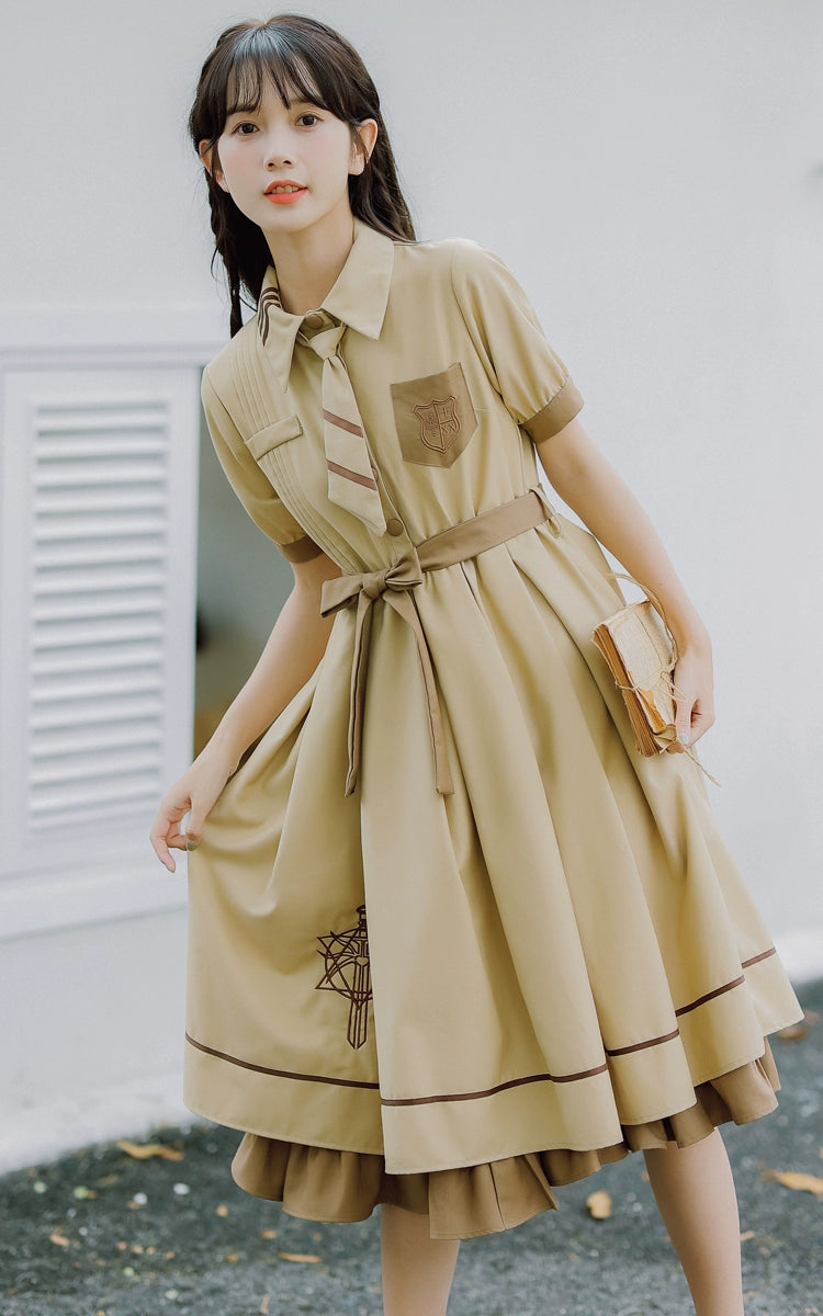 Preppy JK Uniform Dress A-line Princess Dress With Cape Multicolor 42437:760979