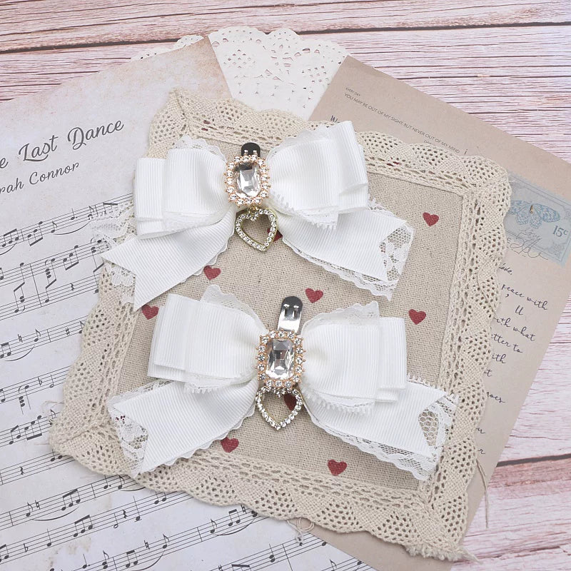 Jirai Kei Bowknot Shoe Clips, Heart Rhinestones 45069:833564