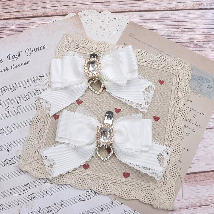 Jirai Kei Bowknot Shoe Clips, Heart Rhinestones 45069:833564