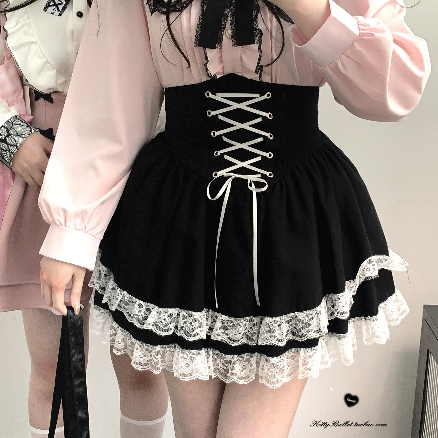 Jirai Kei Skirt High Waist Skirt Lace Up Skirt 36776:540160